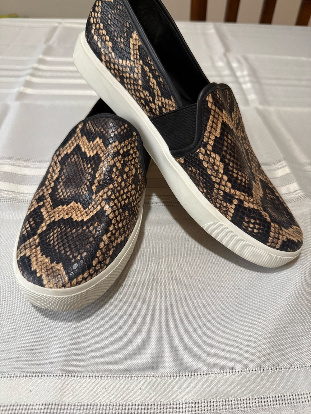 VINCE Snake Print Slip On Platform Sneakers Brown Black Leather Size